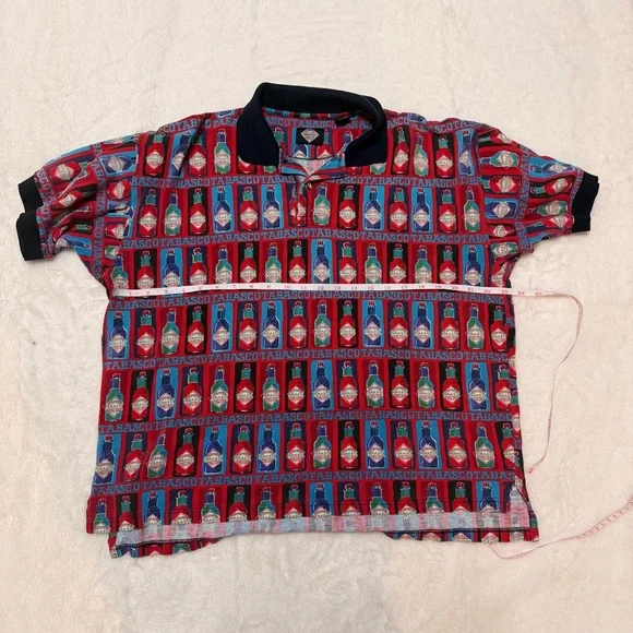 Vintage 90s Tabasco Brand Sportswear All-Over Print Polo Shirt Menβs L - Picture 7 of 9